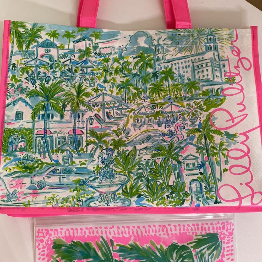 Lilly Pulitzer Pink and Green Tote Bag with zipper punch - Picture 9 of 10